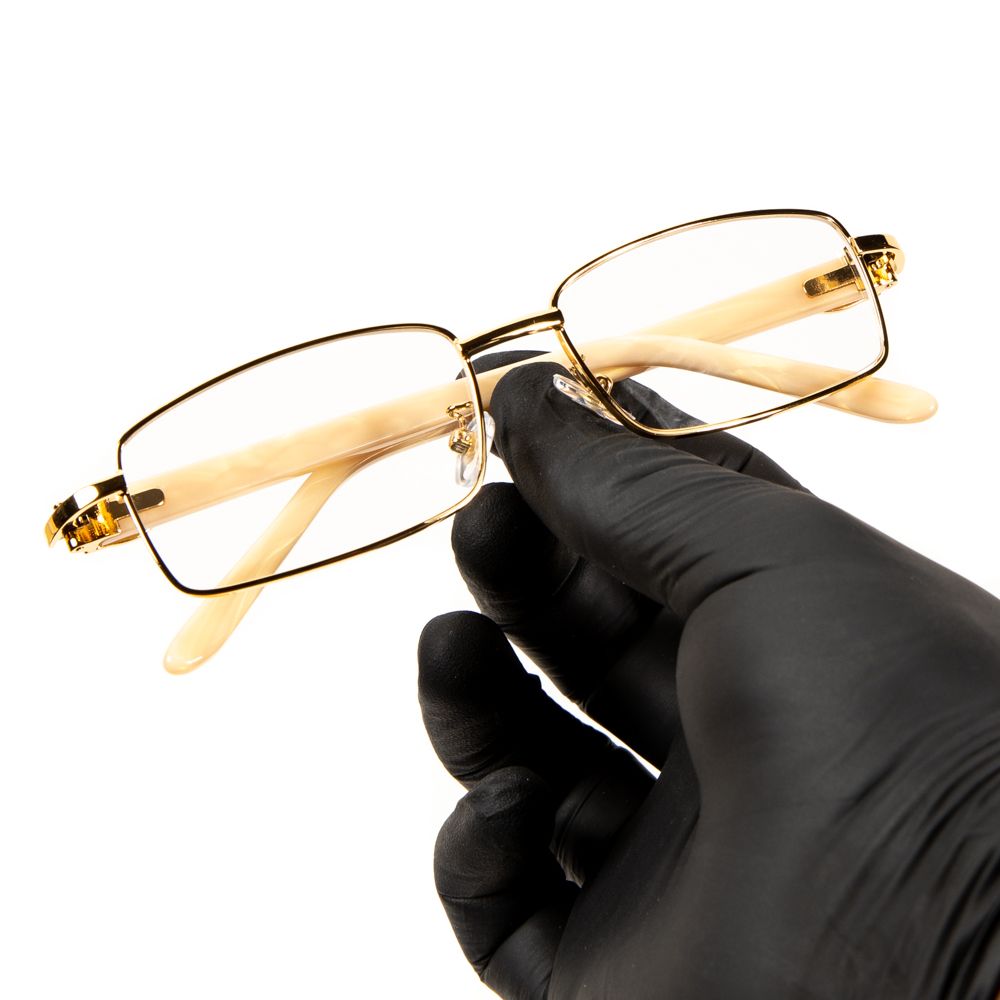 Gold Frame Eye Glasses Tan Arm Rectangle Hip Hop Clear Lens Pilot Glasses For Men