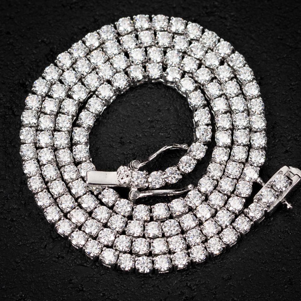 Round White Gold Plated Iced Solitaire 5A Cz 3mm Classic Tennis Chain Necklace