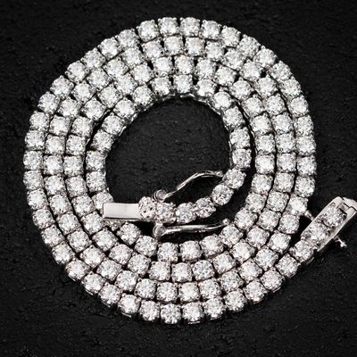 Round White Gold Plated Iced Solitaire 5A Cz 3mm Classic Tennis Chain Necklace
