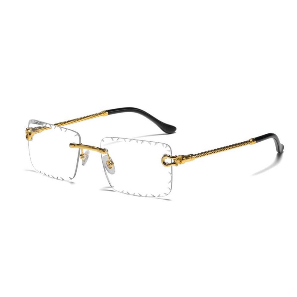 Men&#39;s Luxury Gold Frame Rimless Gem Cut Clear Lens Glasses