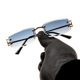 Sky Blue Tint Narrow Lens Rimless Gold Frame Hip Hop Sunglasses