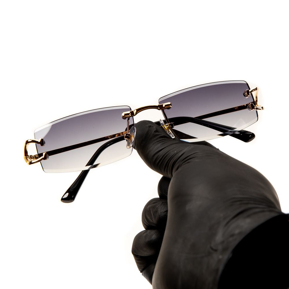 Purple Tint Narrow Lens Rimless Gold Frame Hip Hop Sunglasses