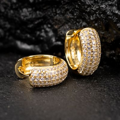 Thick Mens Women&#39;s 14K Yellow Gold Plated 925 Sterling Silver Huggie Hoop Earrings