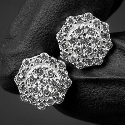 Hip Hop Octagon White Gold 925 Sterling Silver Cluster Stud Earrings