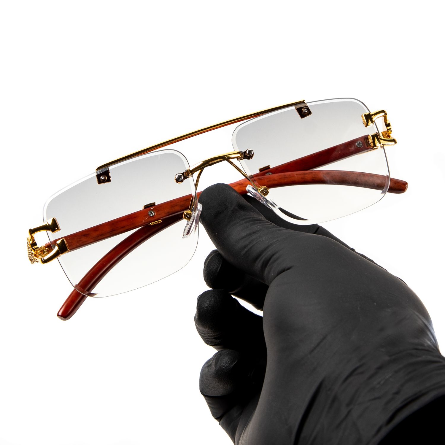 Luxury Men&#39;s Women&#39;s Gradient Gray Tint Gold Frame Hip Hop Rimless Sunglasses