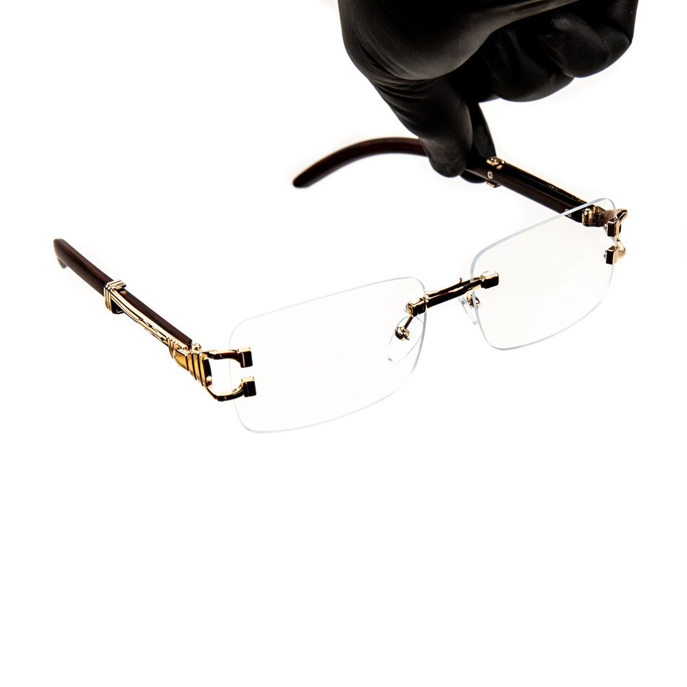 ​Men&#39;s Gold Frame Elegant Luxury Clear Lens Woodgrain Glasses