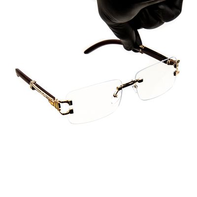 ​Men&#39;s Gold Frame Elegant Luxury Clear Lens Woodgrain Glasses
