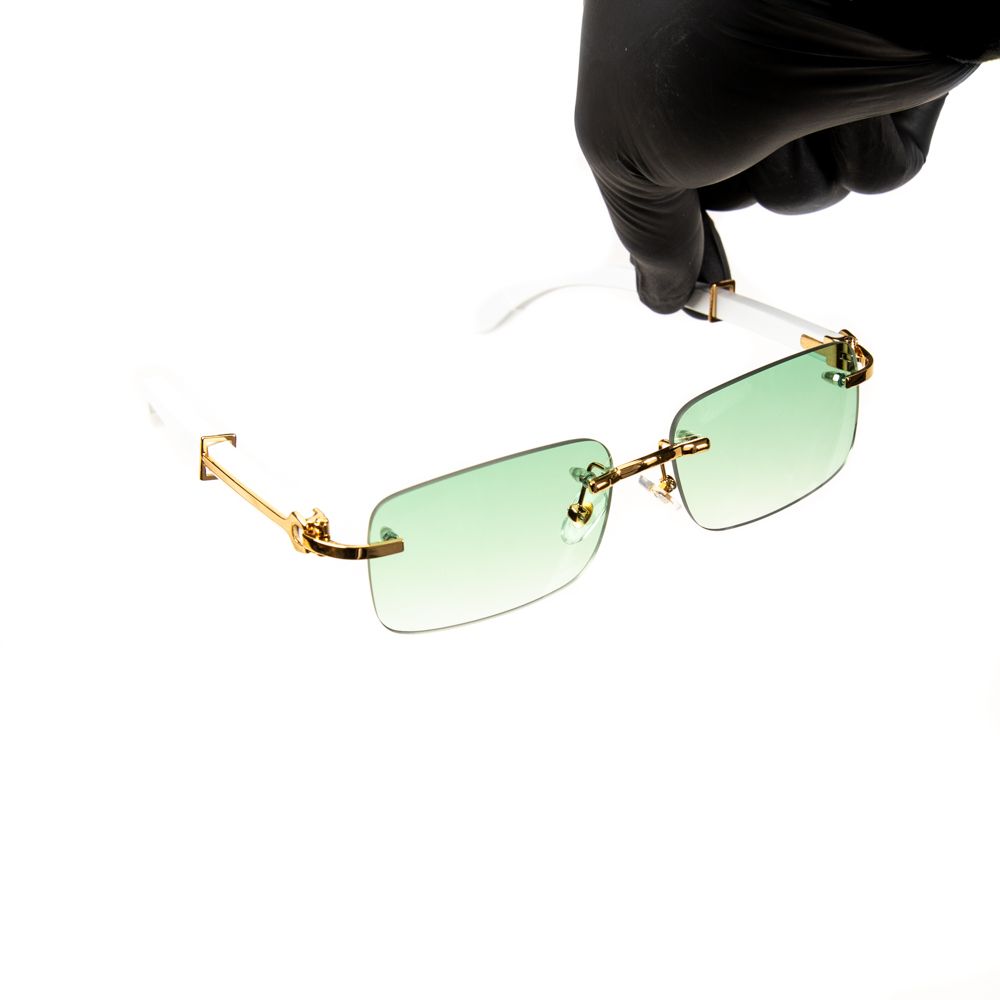 Luxury Mint Green Rimless White Wood Grain Arm Gold Frame Men Women Square Frameless Shades Sunglasses