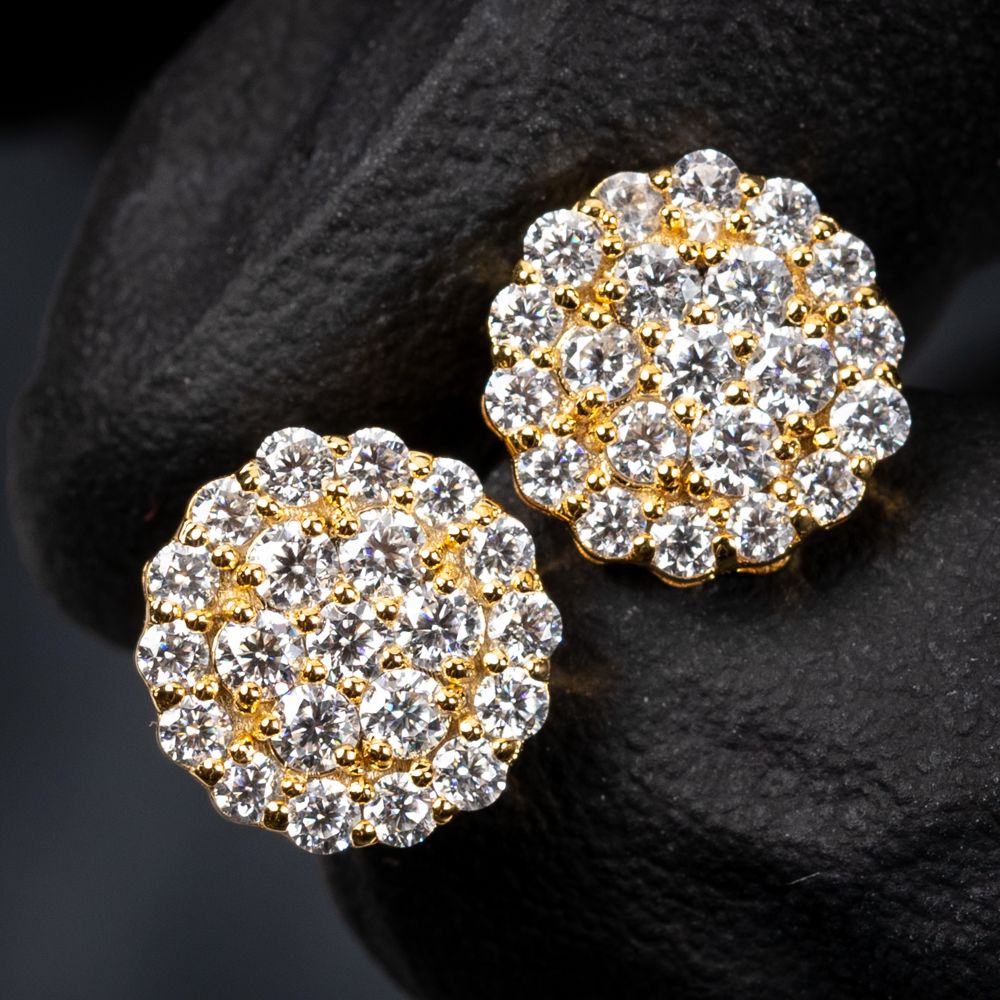 Yellow Gold Sterling 1.05Ct VVS Moissanite Flower Cluster Silver Stud Earrings