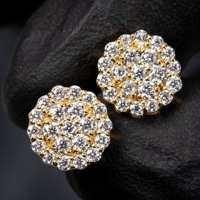 Yellow Gold Sterling 1.05Ct VVS Moissanite Flower Cluster Silver Stud Earrings