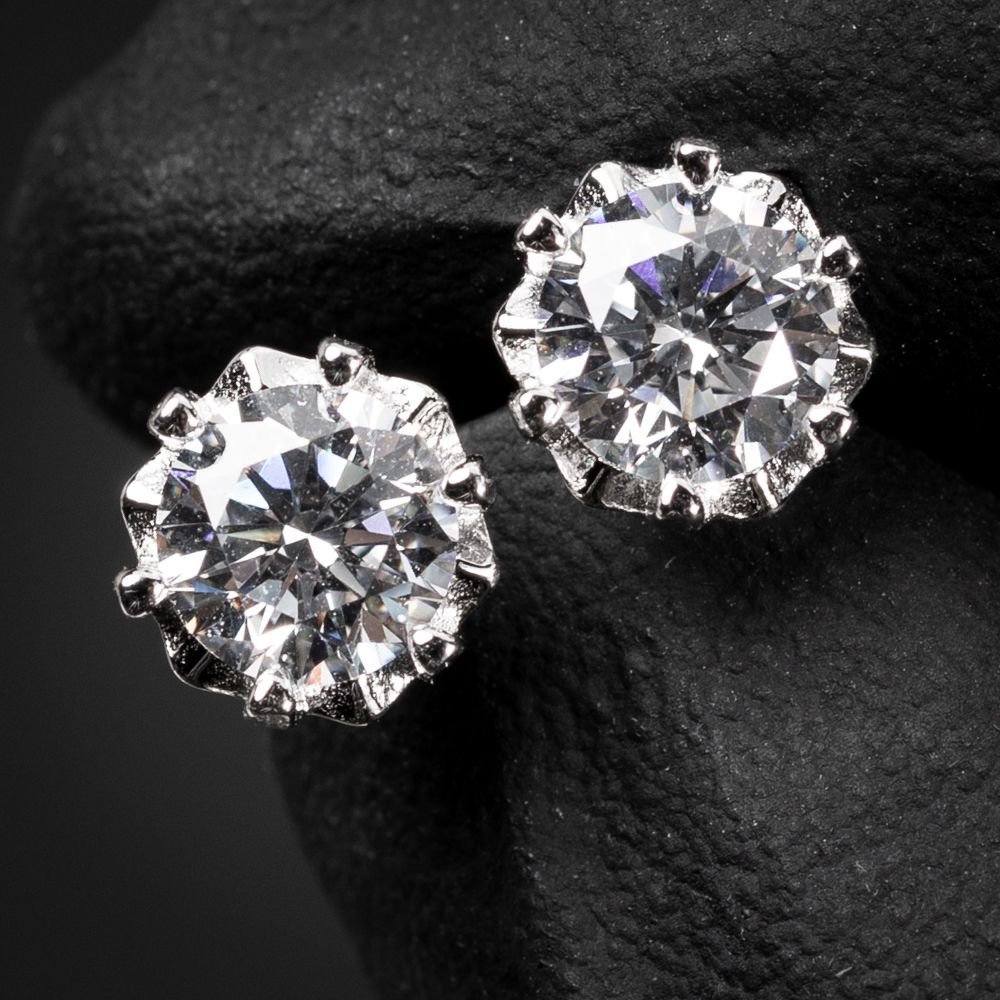 Round Halo Brilliant Solitaire 925 Sterling Silver White Gold Flower Hip Hop Stud Earrings