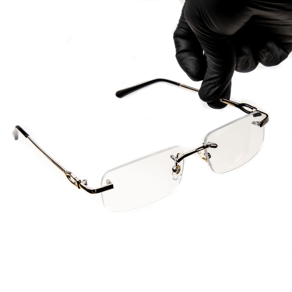 Silver Wire Frame Metal Designer Rimless Narrow Clear Lens​ Silver Frame Rectangular Eye Glasses