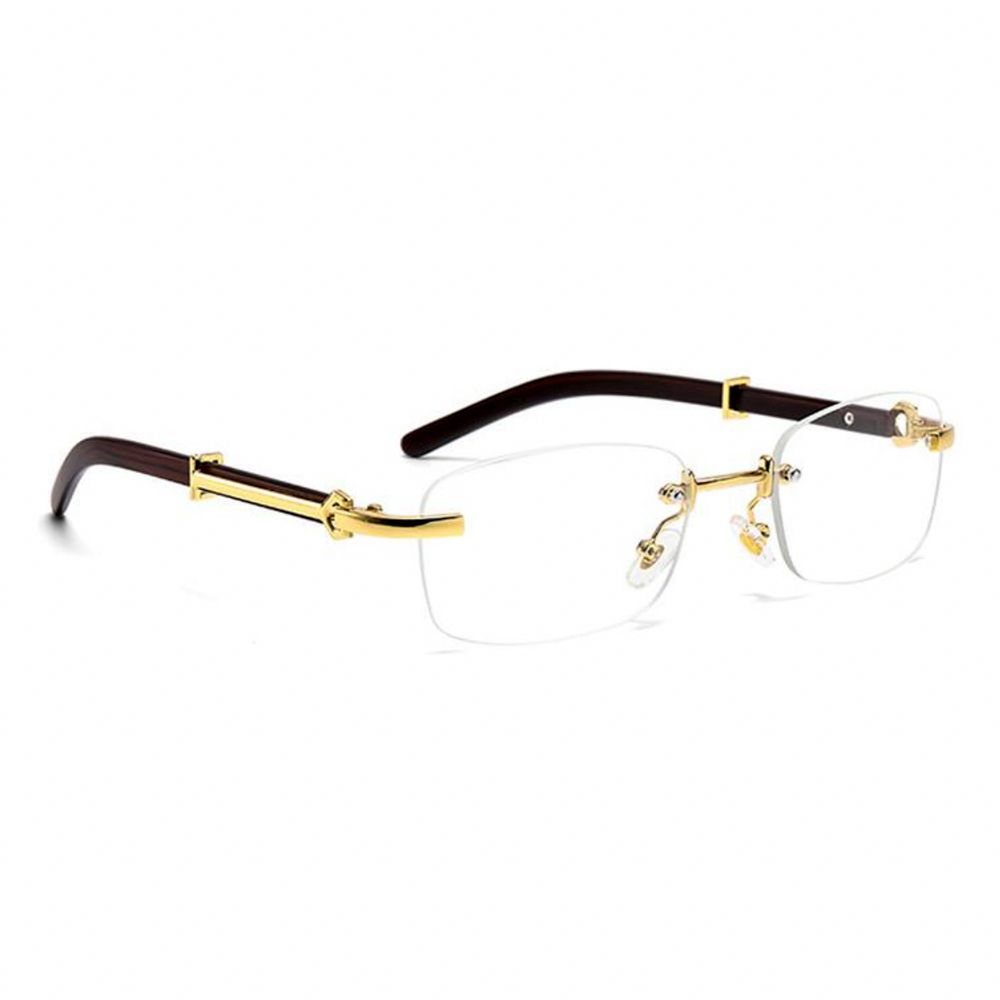 ​Men&#39;s Gold Frame Luxury Clear Lens Woodgrain Buffs Glasses