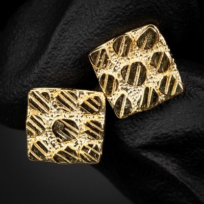 Retro Hip Hop Square Shape old Plated 925 Sterling Silver Diamond Cut Nugget Stud Earrings Retro Hip Hop Square Shape old Plated 925 Sterling Silver Diamond Cut Nugget Stud Earrings