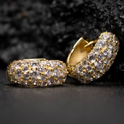 Yellow Gold Plated 925 Sterling Silver Iced Cz Mosaic Honey Comb Flower Set Hoop Earrings