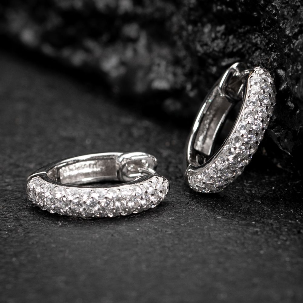 Honey Comb Set 3d  White Gold Plated 925 Sterling Silver Huggie Hoop Earrings
