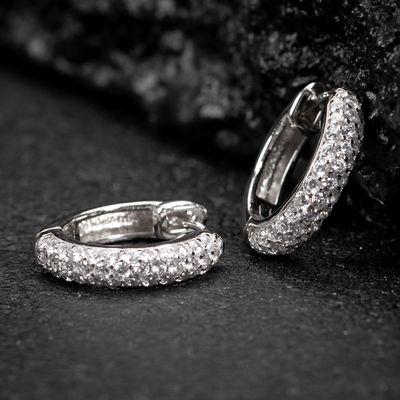 Honey Comb Set 3d  White Gold Plated 925 Sterling Silver Huggie Hoop Earrings