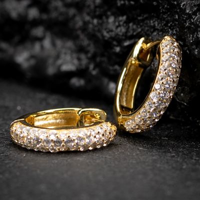 Honey Comb Set 3d  Yellow Gold Plated 925 Sterling Silver Huggie Hoop Earrings