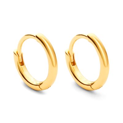 Classic Elegant Pure Solid 925 Sterling Silver Yellow Gold Plated Small Hoop Earrings