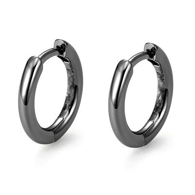 Classic Elegant Pure Solid 925 Sterling Silver Black Plated Small Hoop Earrings