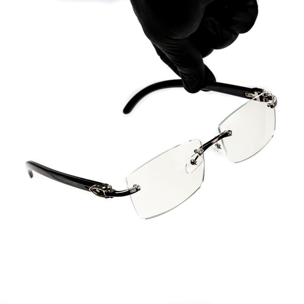 Silver Frame Eye Glasses Black Arm Rectangle Hip Hop Clear Lens Rimless Glasses For Men
