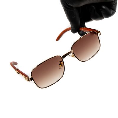 Gold Frame Brown Gradient Tint Woodgrain Men&#39;s Sunglasses