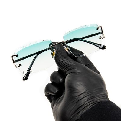 Men&#39;s Turquoise​ Tint Gold Frame Hip Hop Gem Cut Rimless Sunglasses