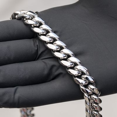White Gold Stainless Steel Heavy Miami Cuban Link Chain