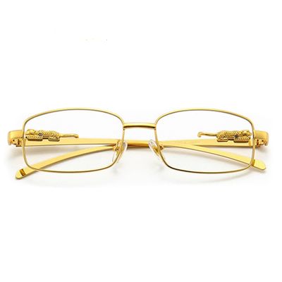 Vintage Men&#39;s Clear Lens Gold Frame Leopard Rimless Rectangular Hip Hop  Glasses