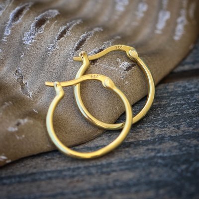 14k Gold Plated Silver Men&#39;s Hoop Earrings