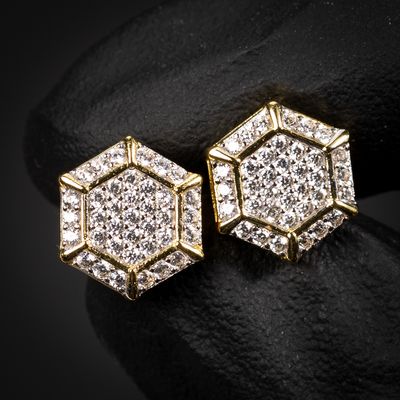 Two Tone Octagon Yellow Gold 925 Sterling Silver Cluster Stud Earrings Two Tone Octagon Yellow Gold 925 Sterling Silver Cluster Stud Earrings