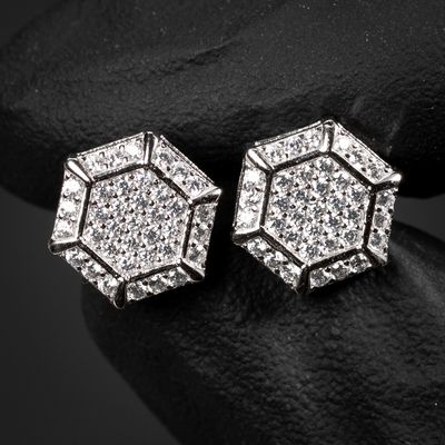 Octagon 925 Sterling Silver Cluster Stud Hip Hop Earrings Octagon 925 Sterling Silver Cluster Stud Hip Hop Earrings