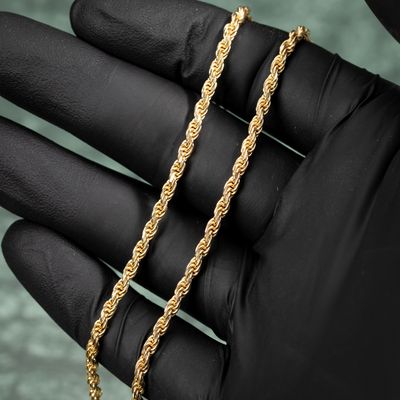 Solid Yellow Gold Plated Heavy 925 Sterling Silver 3MM 16,18,20,22, or 24 Inch Rope Chain Necklace