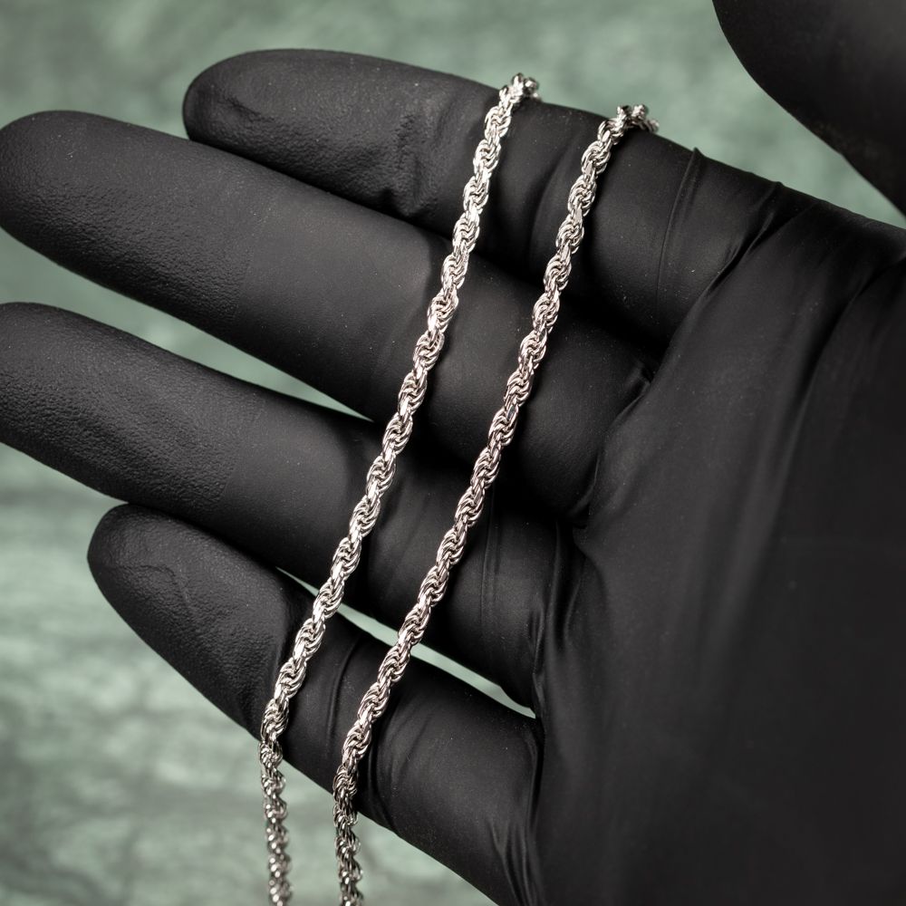 Solid White Gold Plated Heavy 925 Sterling Silver 3MM 16,18,20,22, or 24 Inch Rope Chain Necklace