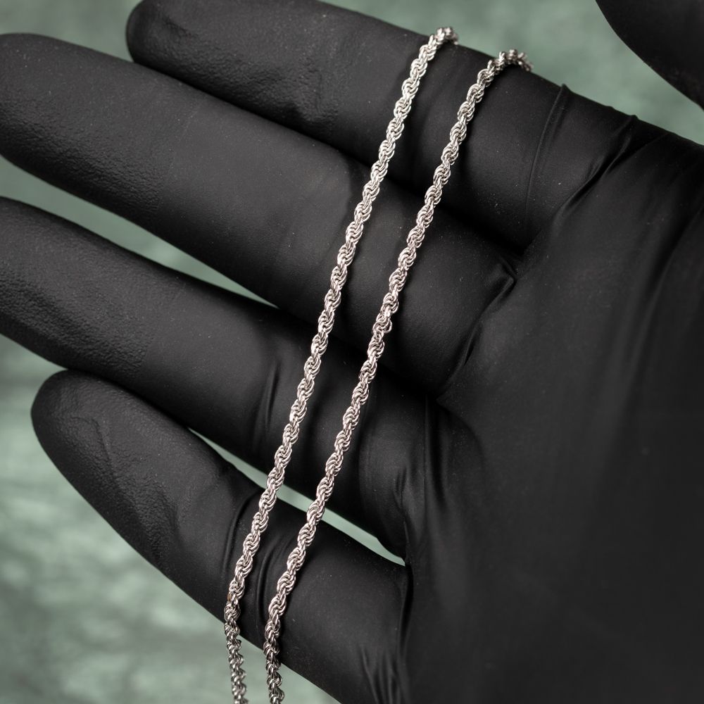Solid White Gold Plated Heavy 925 Sterling Silver 2MM 16,18,20,22, or 24 Inch Rope Chain Necklace