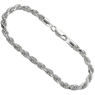 Mens White Gold Silver Rope Chain Bracelet 316 Stainless Steel