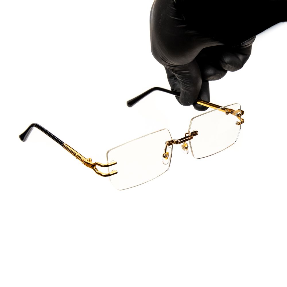 Gold Frame Metal Rimless Clear Lens Rectangular Square Men’s Eye Glasses