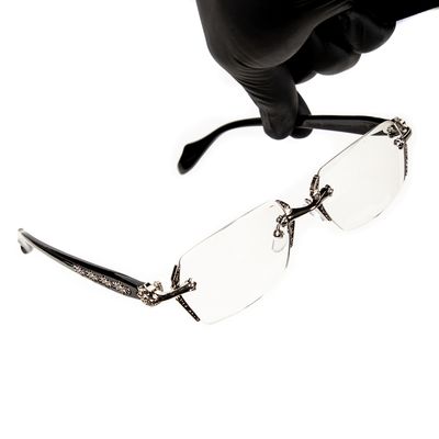 Retro Gothic Cross Style Vintage Designer Edge Cut Rimless Clear Lens Silver Frame Hip Hop Luxury Eye Glasses