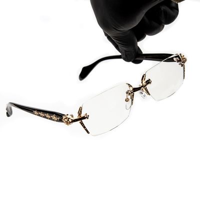 Retro Gothic Cross Style Vintage Designer Edge Cut Rimless Clear Lens Gold Frame Hip Hop Luxury Eye Glasses