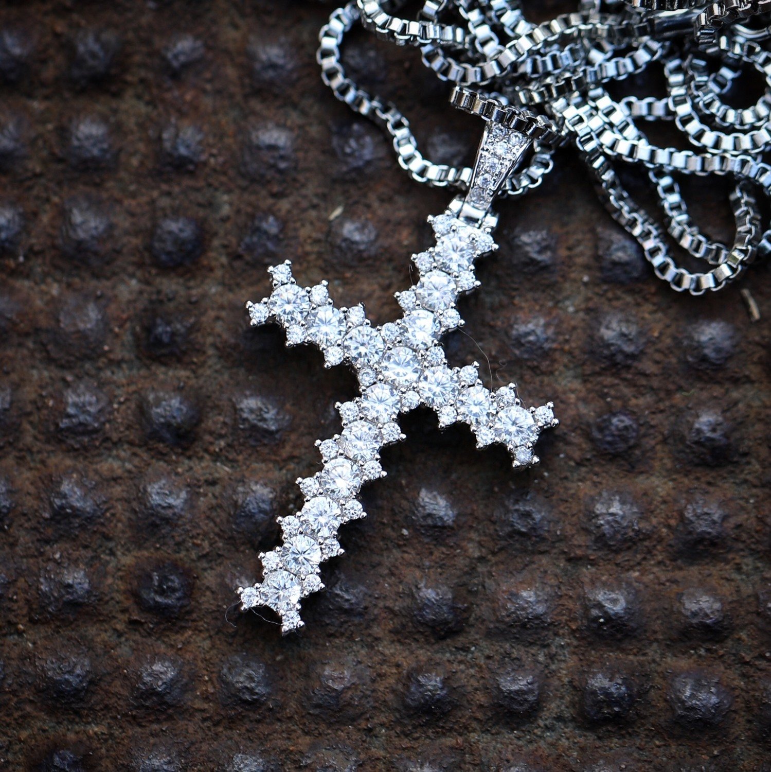 Hip Hop Silver Cz Cross Pendant Necklace