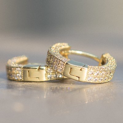Mens Small Gold Cz Hoop Earrings