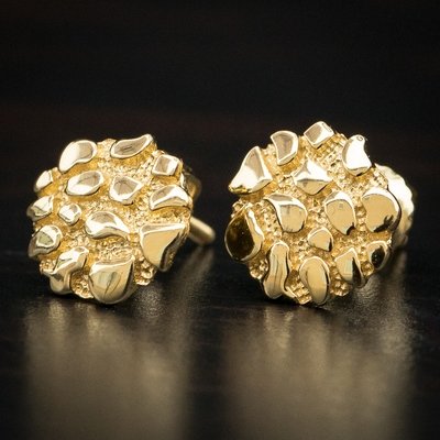 Men&#39;s Gold Round Shaped Nugget Earrings