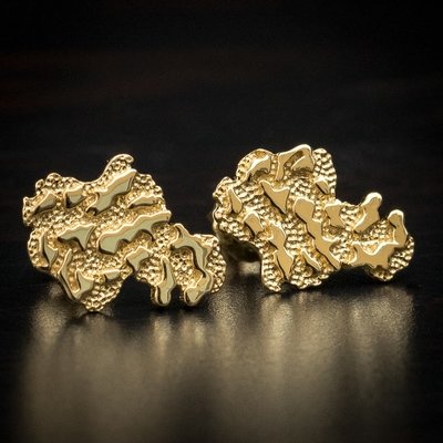 Mens 14k Gold Sterling Silver Nugget Stud Earrings