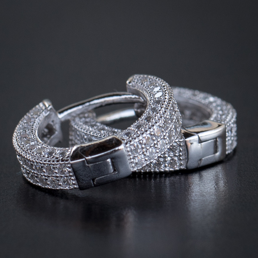 Mens Small White Gold Diamond Hoop Earrings
