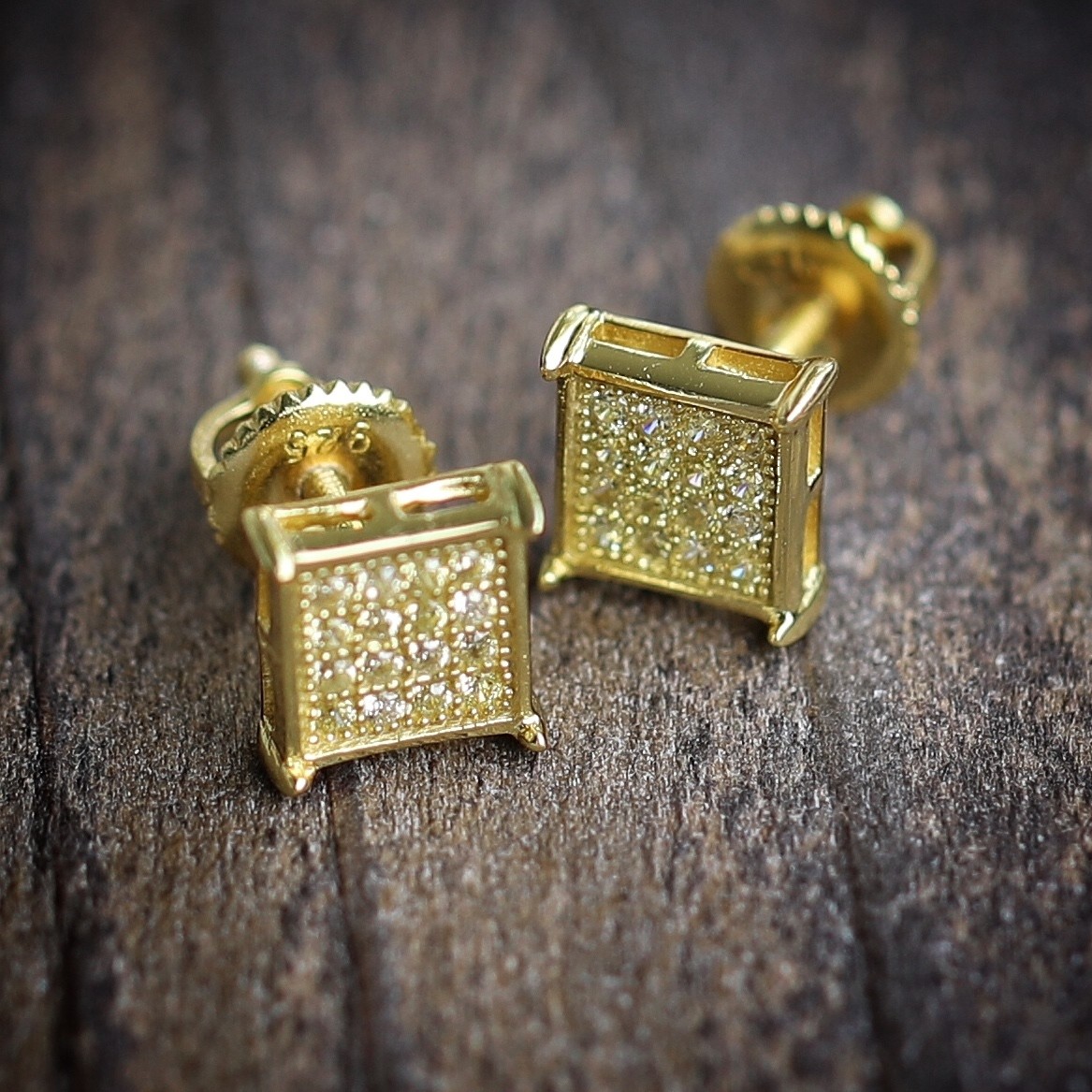 Mens Yellow Gold Canary Square Style Hip Hop Earrings