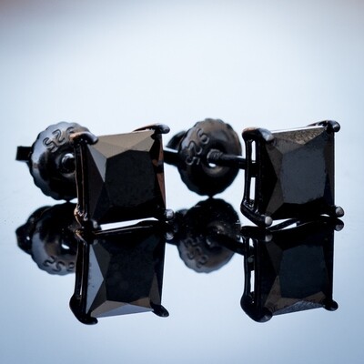 Small Black Onyx Princess Cut Solitaire Stud Earrings