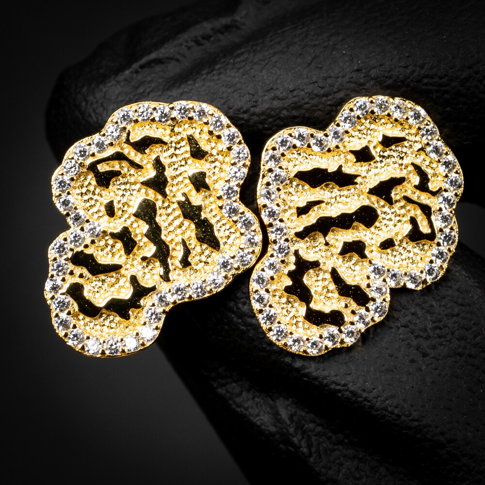 Iced Yellow Gold Plated Diamond Cut Nugget Hip Hop Stud Screw Back Earrings For Men