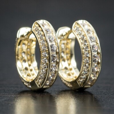 Mens Fully Iced Yellow Gold Plated 5A Cz 925 Sterling Silver Post Small Hoop Earrings