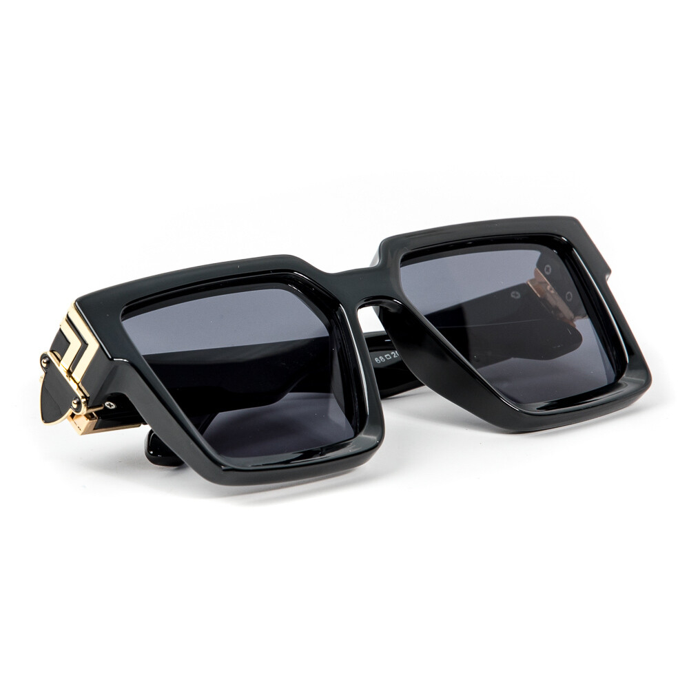 Dark Black Gold Trim Rectangle Hendrix Mens Sunglasses
