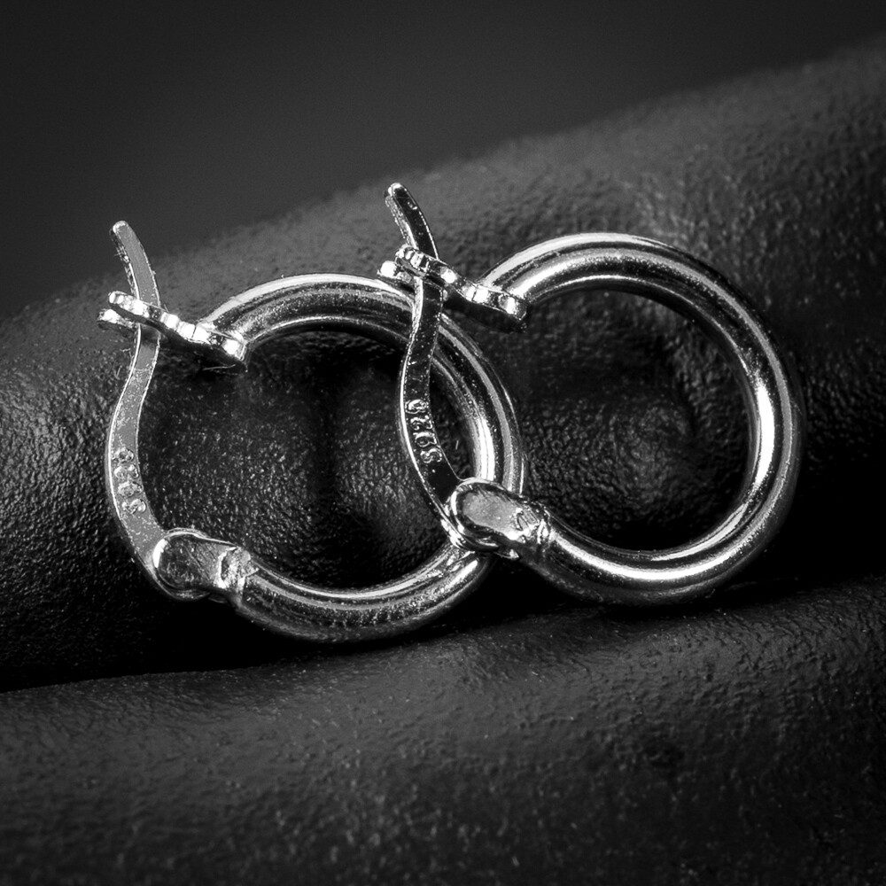 Small Solid White Gold Plated 925 Sterling Silver Post Huggie Hoop Earrings
